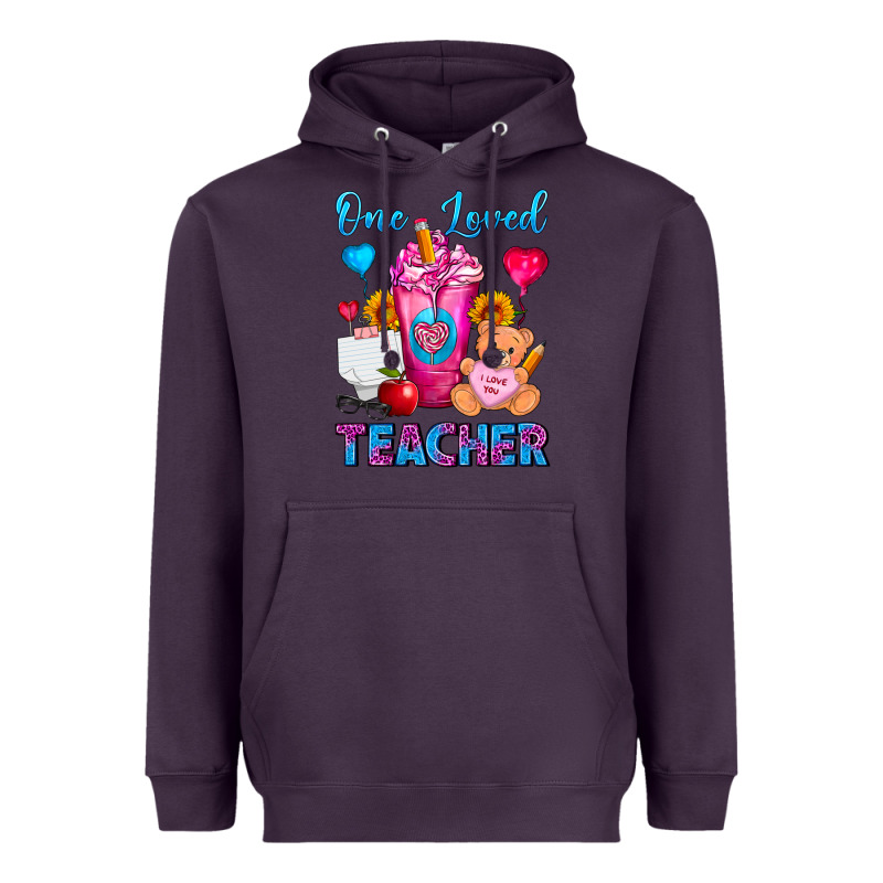 One Loved Teacher Valentines Day Cold Drink Frappe Heavyweight Hoodie by FaDigitalArtStudio | Teevron