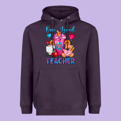 One Loved Teacher Valentines Day Cold Drink Frappe Heavyweight Hoodie Designed By Fadigitalartstudio