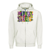 Oatmeal Heather mardi  gras Zipper Hoodie - CowGirlArtShop