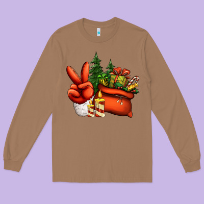 Christmas Santa Claus Peace Hand Long Sleeve Tee Designed By Jasminsmagicworld