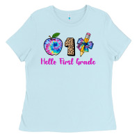 Baby Blue hello first grade tie dye 3200x2400 Ladies Tee - AdoDesignShop
