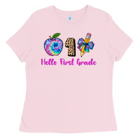 Bubblegum Pink hello first grade tie dye 3200x2400 Ladies Tee - AdoDesignShop