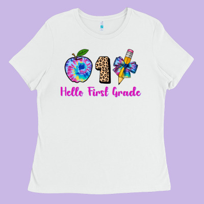 Hello First Grade Tie Dye 3200x2400 Ladies Tee Designed By Adodesignshop
