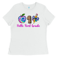 White hello first grade tie dye 3200x2400 Ladies Tee - AdoDesignShop