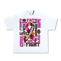 White breast cancer american football ribbon love cure fight bbs Urban Heavy Tee - BundleAndBundleShop