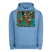 Pigment Pebble Blue Longhorn Pattern Urban Hoodie - CowhideDigitalArt