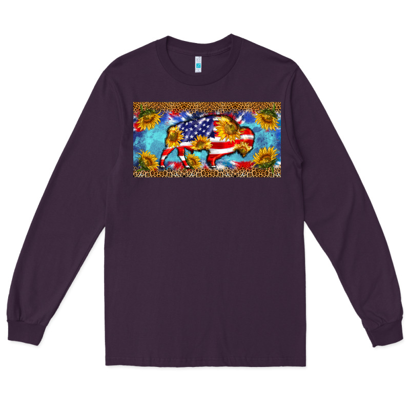 Bison Amerıcan Flag  License Plate Template Long Sleeve Tee by BarkalooDesign | Teevron
