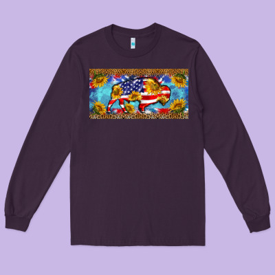 Bison Amerıcan Flag  License Plate Template Long Sleeve Tee Designed By Barkaloodesign