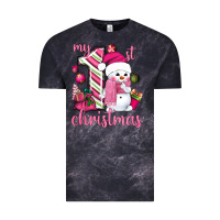 Cloud Black My 1st. pink Christmas with cute snowman Vintage Tee - NancyCooperArtShop