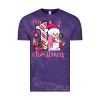 Cloud Purple My 1st. pink Christmas with cute snowman Vintage Tee - NancyCooperArtShop