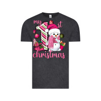 Vintage Black My 1st. pink Christmas with cute snowman Vintage Tee - NancyCooperArtShop