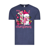 Vintage Denim My 1st. pink Christmas with cute snowman Vintage Tee - NancyCooperArtShop