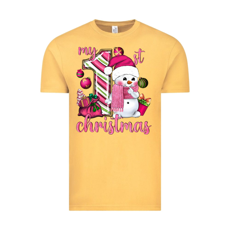 My 1st. Pink Christmas With Cute Snowman Vintage Tee by NancyCooperArtShop | Teevron