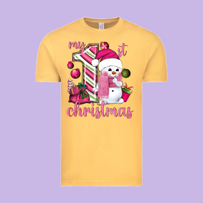 My 1st. Pink Christmas With Cute Snowman Vintage Tee Designed By Nancycooperartshop