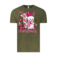 Vintage Olive My 1st. pink Christmas with cute snowman Vintage Tee - NancyCooperArtShop
