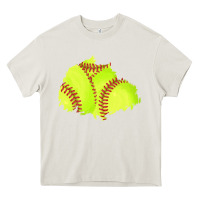 Cream softball patch Heavy Core Tee - AdoDesignShop