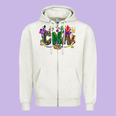 Cma Mardi Gras Cowgirl Zipper Hoodie Designed By Cowgirlartshop