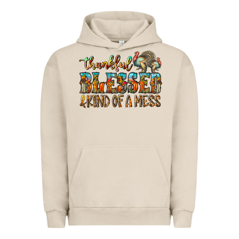 Thankful Blessed And Kind Of A Mess Urban Hoodie by CowhideDigitalArt | Teevron