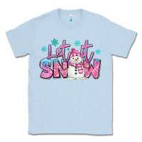 Dusty Blue let it snow pink christmas snowman Classic Tee - MaliasSmallBusiness