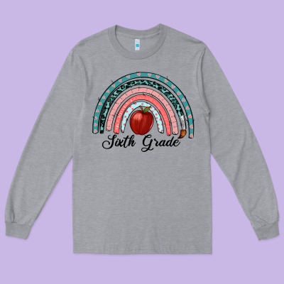 Sixth Grade Rainbow Long Sleeve Tee Designed By Ranaportraitstore