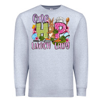 Heather Grey Easter Day One hip Lunch Lady Premium Sweatshirt - OliviaCreatesArt