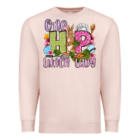 Pale Pink Easter Day One hip Lunch Lady Premium Sweatshirt - OliviaCreatesArt