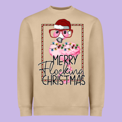 Merry Flock Christmas Flamingo Christmas Heavyweight Sweatshirt Designed By Bettercallsaul