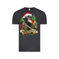 Vintage Black Merry Christmas skeleton with black cat Vintage Tee - NancyCooperArtShop