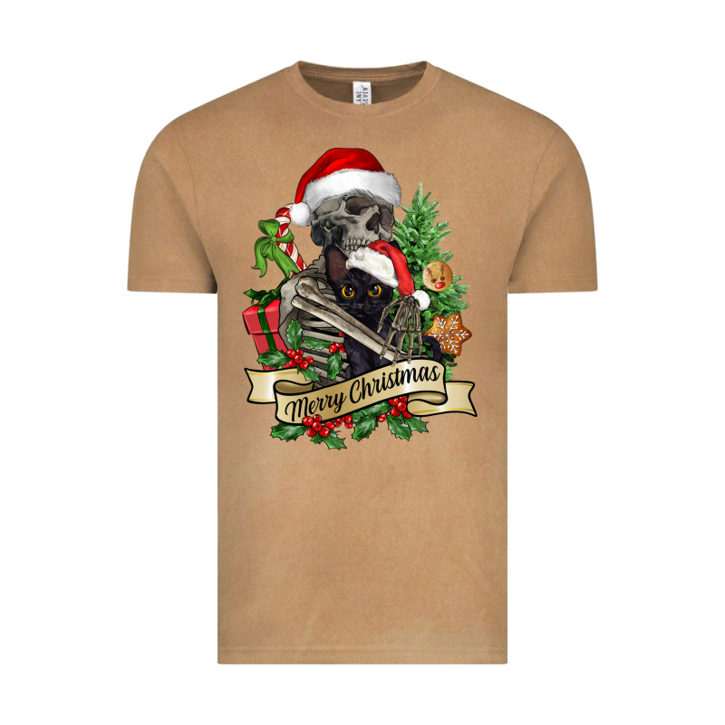 Merry Christmas Skeleton With Black Cat Vintage Tee by NancyCooperArtShop | Teevron