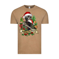 Vintage Coffee Merry Christmas skeleton with black cat Vintage Tee - NancyCooperArtShop