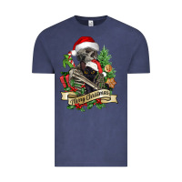 Vintage Denim Merry Christmas skeleton with black cat Vintage Tee - NancyCooperArtShop