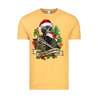 Vintage Mustard Merry Christmas skeleton with black cat Vintage Tee - NancyCooperArtShop