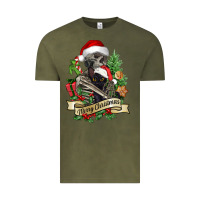 Vintage Olive Merry Christmas skeleton with black cat Vintage Tee - NancyCooperArtShop
