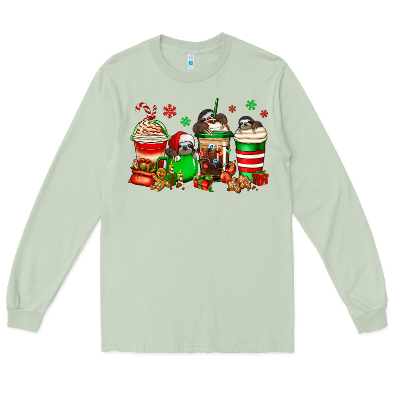 Christmas Sloth Coffee Cups Long Sleeve Tee by Jasminsmagicworld | Teevron
