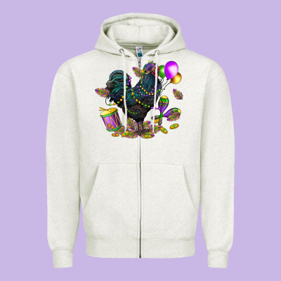 Mardi Gras Chicken Zipper Hoodie Designed By Cowgirlartshop
