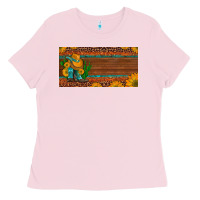 Bubblegum Pink custom cowboy boots sunflowers and cactus license plate Ladies Tee - Artiststas