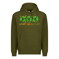Army Green St. Patrick's Day lucky and blessed Premium Hoodie - HowdyJamesFarm