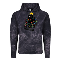 Cloud Black christmas cat with lights Vintage Hoodie - MaliasSmallBusiness