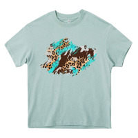 Arona cowhide leopard turquoise patch Heavy Core Tee - AdoDesignShop