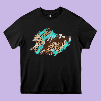 Cowhide Leopard Turquoise Patch Heavy Core Tee Designed By Adodesignshop