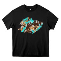 Black cowhide leopard turquoise patch Heavy Core Tee - AdoDesignShop