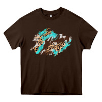 Chocolate Brown cowhide leopard turquoise patch Heavy Core Tee - AdoDesignShop