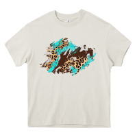 Cream cowhide leopard turquoise patch Heavy Core Tee - AdoDesignShop