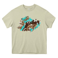 Mossy cowhide leopard turquoise patch Heavy Core Tee - AdoDesignShop