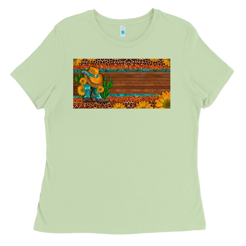 Custom Cowboy Boots Sunflowers And Cactus License Plate Ladies Tee by Artiststas | Teevron