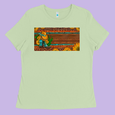 Custom Cowboy Boots Sunflowers And Cactus License Plate Ladies Tee Designed By Artiststas