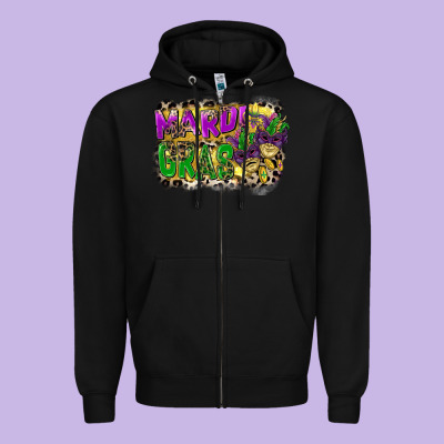 Mardi Gras Zipper Hoodie Designed By Cowgirlartshop