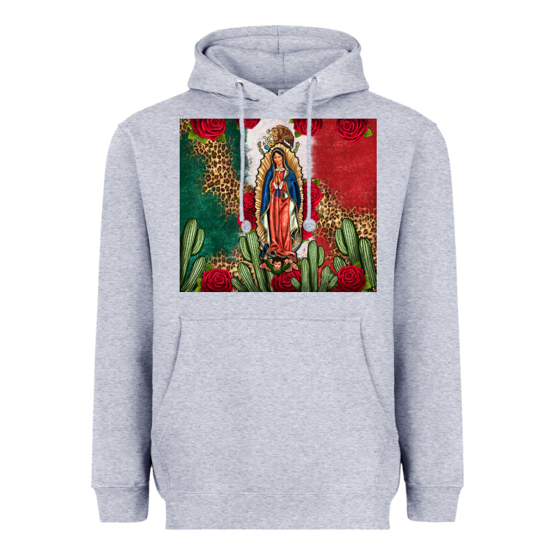 Our Lady Of Guadalupe Mexican Flag Roses Cactus Heavyweight Hoodie by FaDigitalArtStudio | Teevron