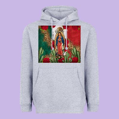 Our Lady Of Guadalupe Mexican Flag Roses Cactus Heavyweight Hoodie Designed By Fadigitalartstudio