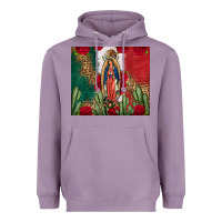 Lavender Our Lady Of Guadalupe Mexican Flag Roses Cactus Heavyweight Hoodie - FaDigitalArtStudio